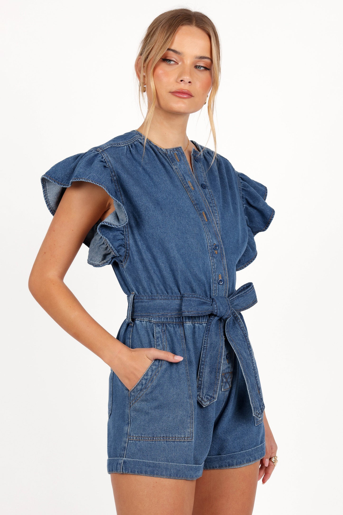 Mia Romper - Medium Denim