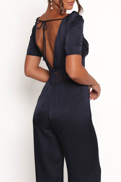 Milana Lace Inset Jumpsuit - Navy