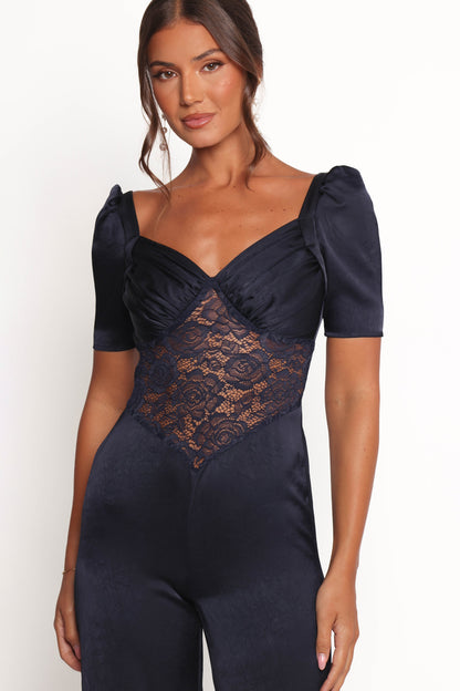 Milana Lace Inset Jumpsuit - Navy