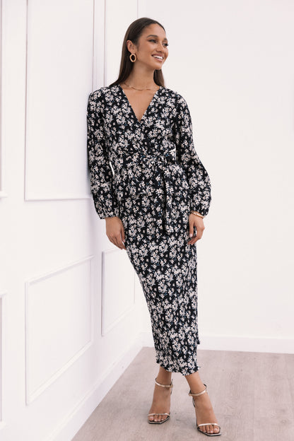 Minelli Pleat Top - Black/White Floral