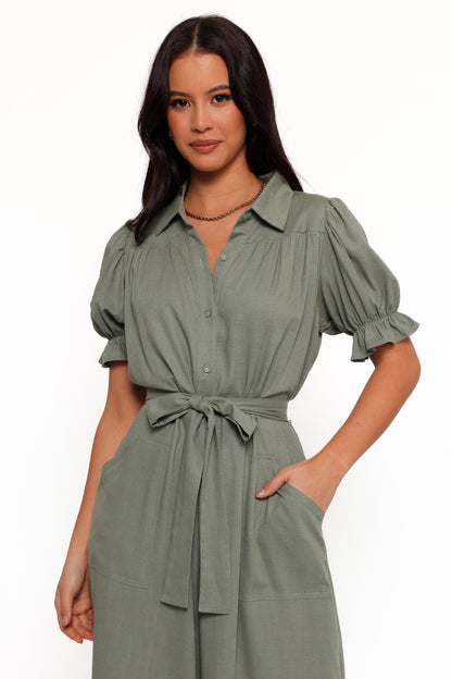 Minnie Waist Tie Jumpsuit - Olive