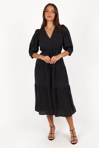 Moscow Midi Dress - Black Polka Dot