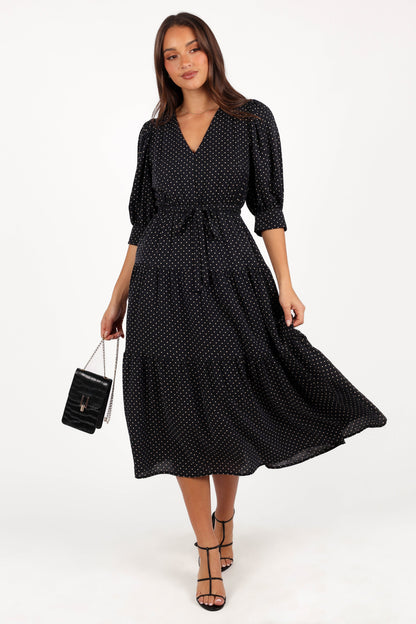 Moscow Midi Dress - Black Polka Dot
