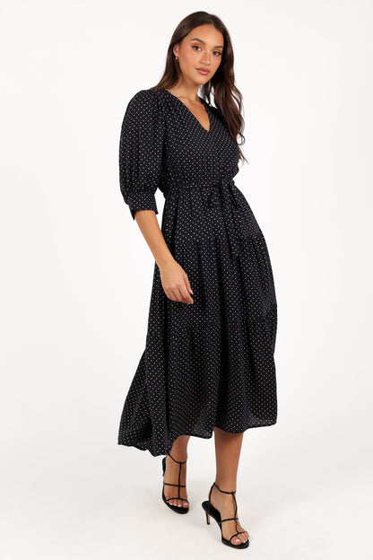Moscow Midi Dress - Black Polka Dot
