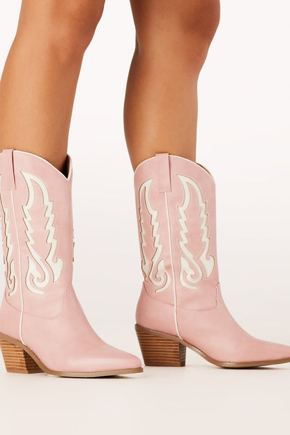 Norva Cowboy Boots - Pink/Ivory