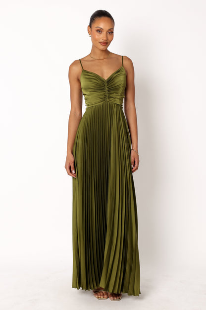 Naira Pleated Maxi Dress - Palm Green