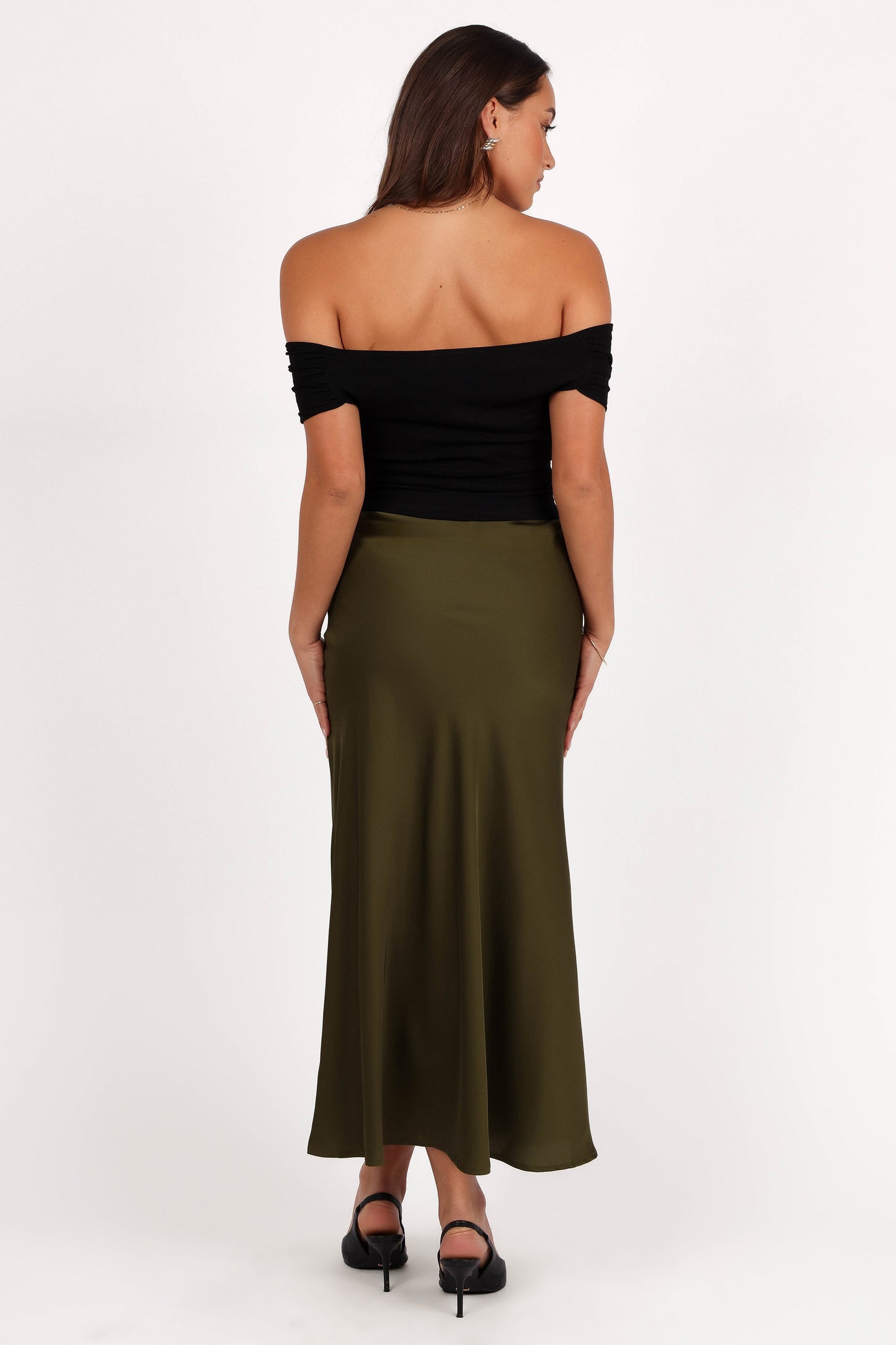 Nellie Satin Midi Skirt - Olive