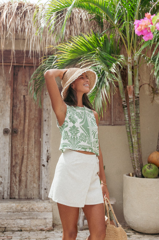 Siena Wrap Mini Skirt - Oatmeal