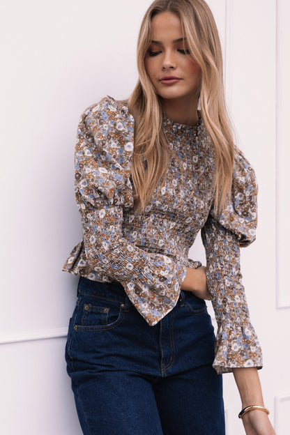 Novah Long Sleeve Top - Olive Floral