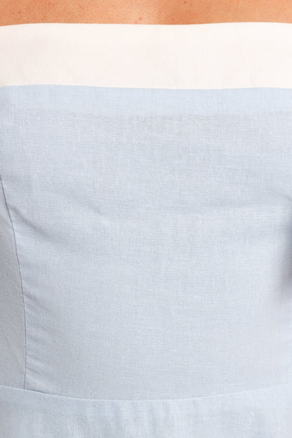 Olinda Midi Dress - Pale Blue/White