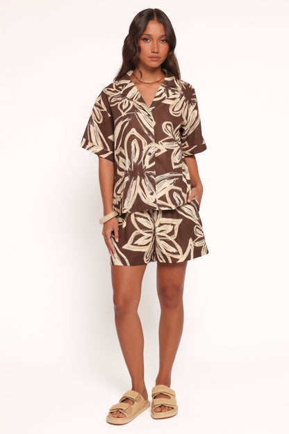 Pacifica Button Up Shirt - Chocolate Floral
