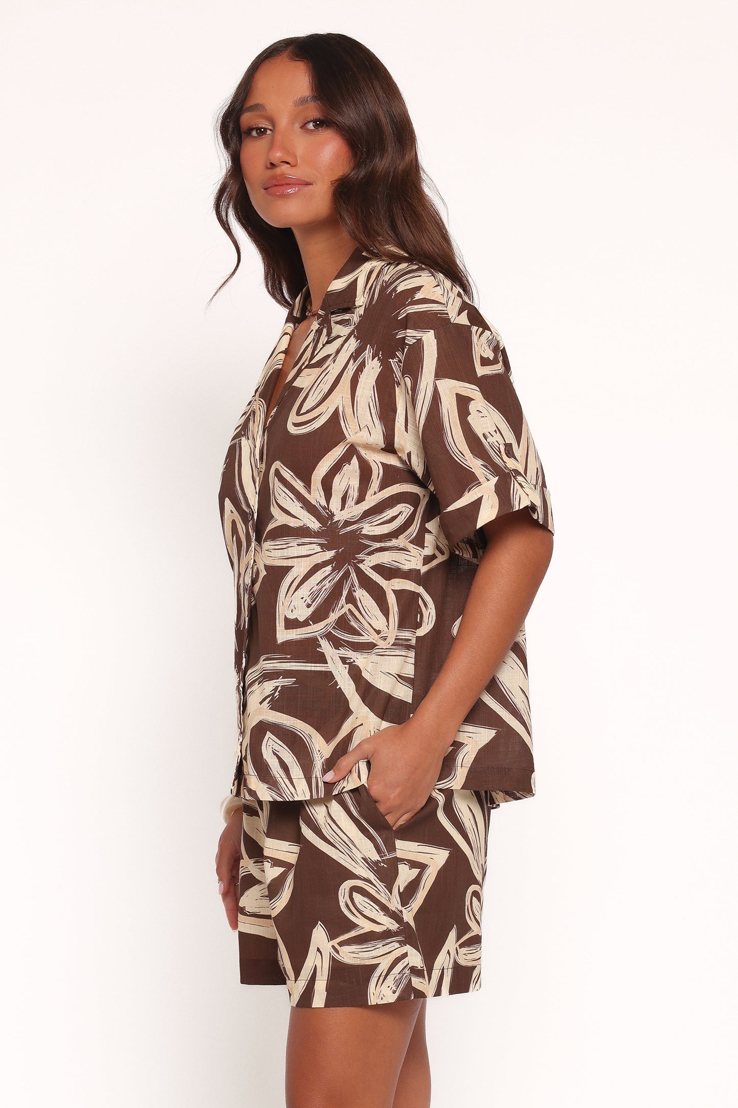 Pacifica Button Up Shirt - Chocolate Floral