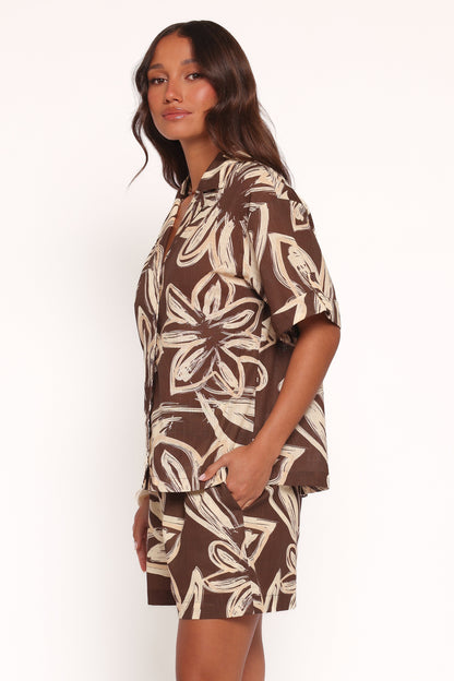 Pacifica Button Up Shirt - Chocolate Floral