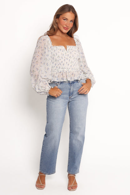 Paloma Long Sleeve Top - Blue Floral