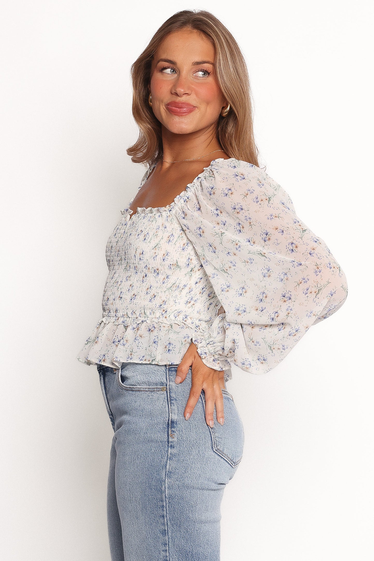 Paloma Long Sleeve Top - Blue Floral