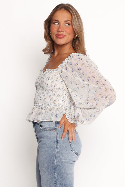 Paloma Long Sleeve Top - Blue Floral