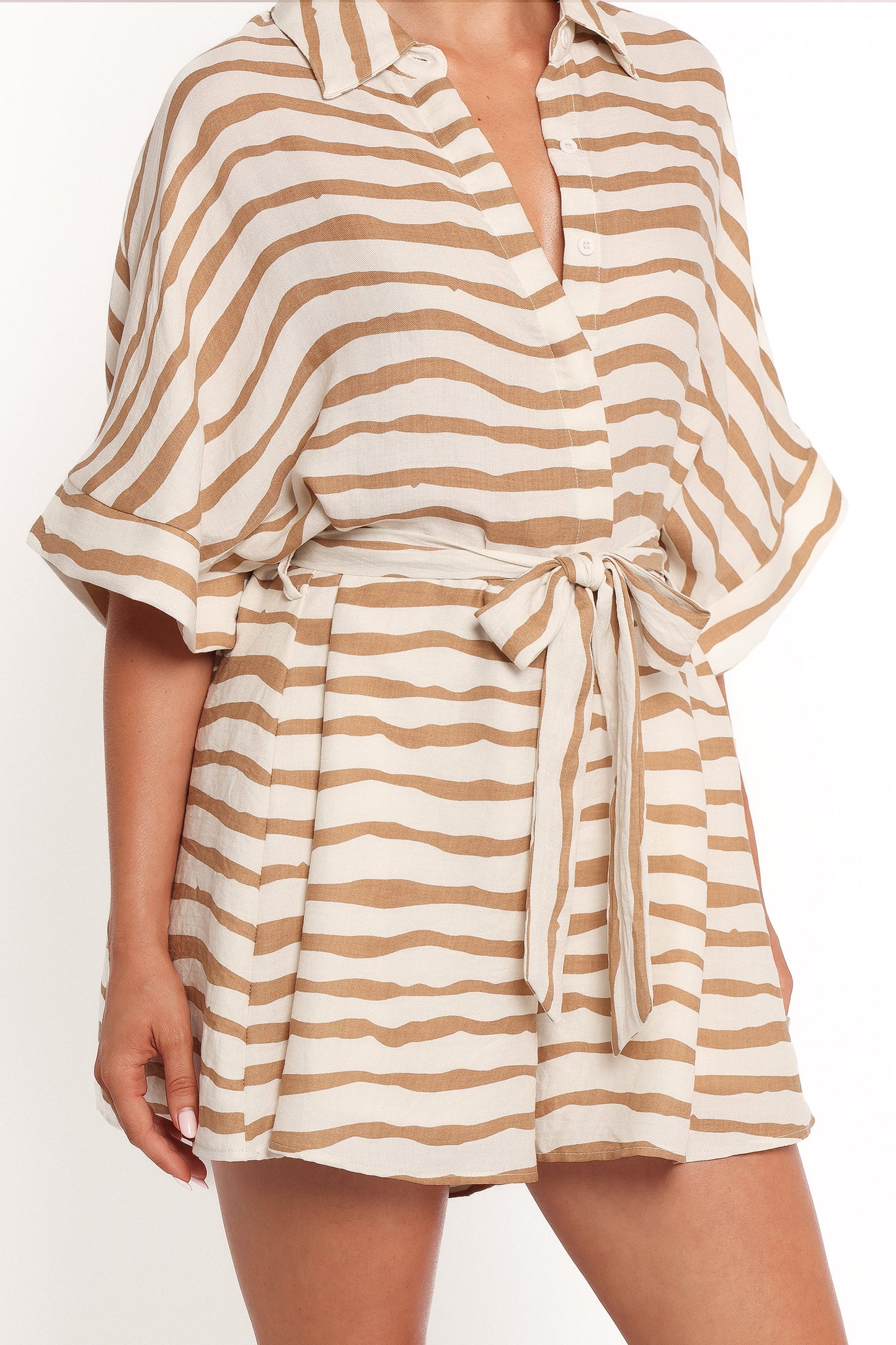 Peppiatt Batwing Playsuit - Tan Stripe