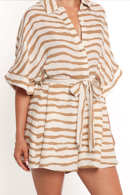 Peppiatt Batwing Playsuit - Tan Stripe