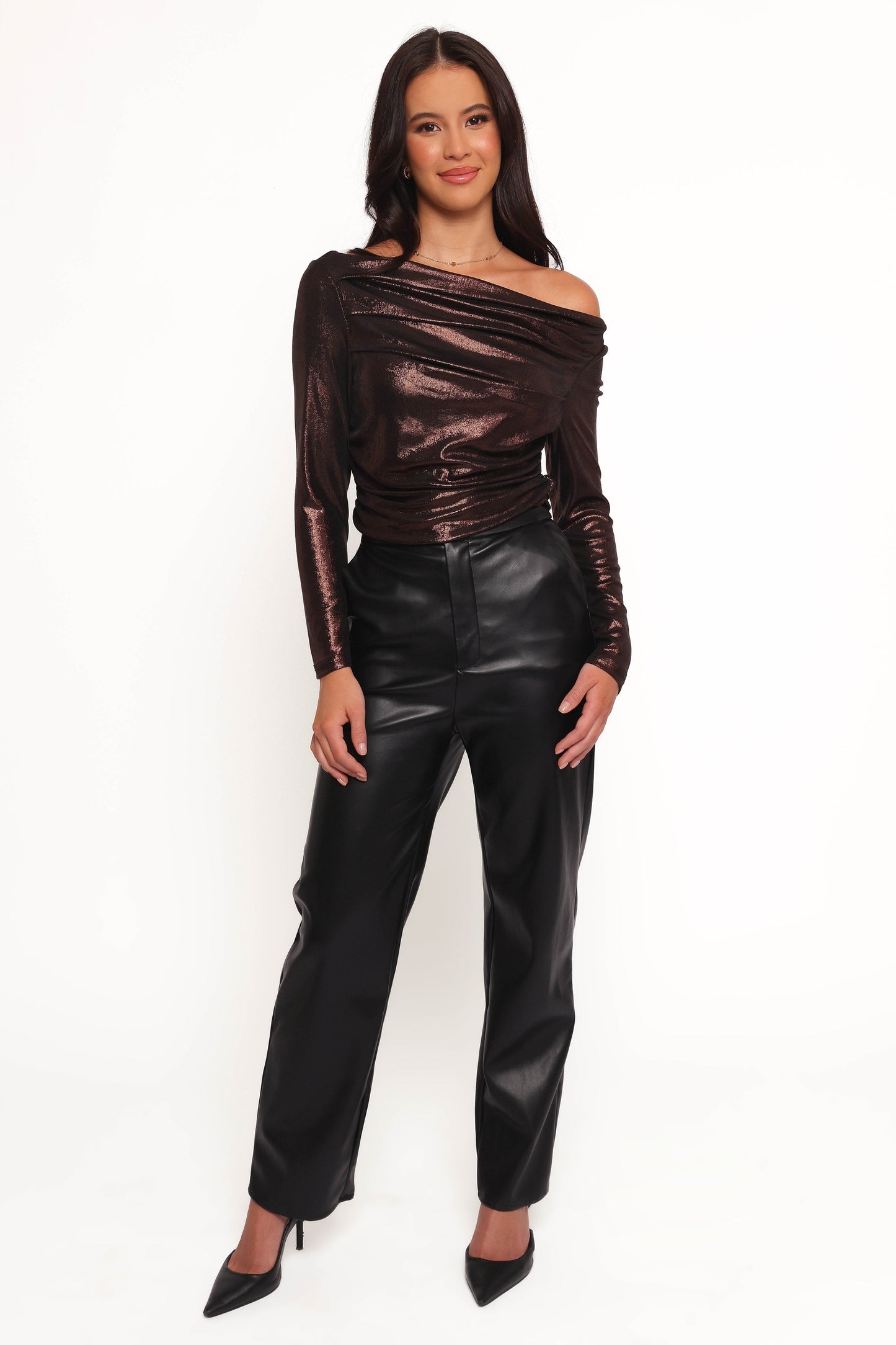 Peppita Metallic Off Shoulder Top - Bronze