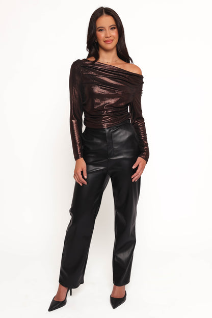 Peppita Metallic Off Shoulder Top - Bronze