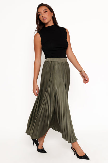 Polina Pleated Maxi Skirt - Olive