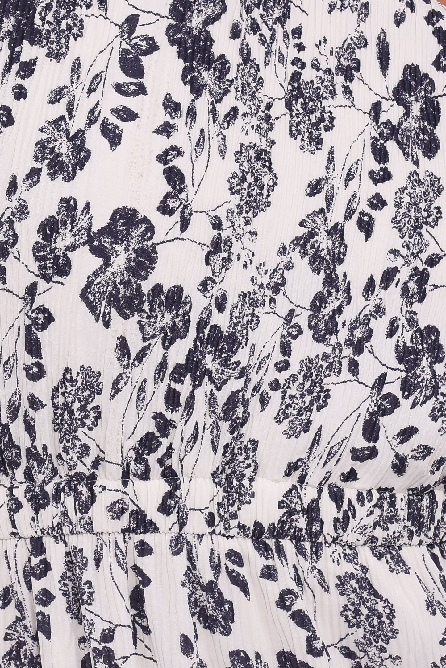 Pontee One Shoulder Pleated Midi Dress - Navy Floral