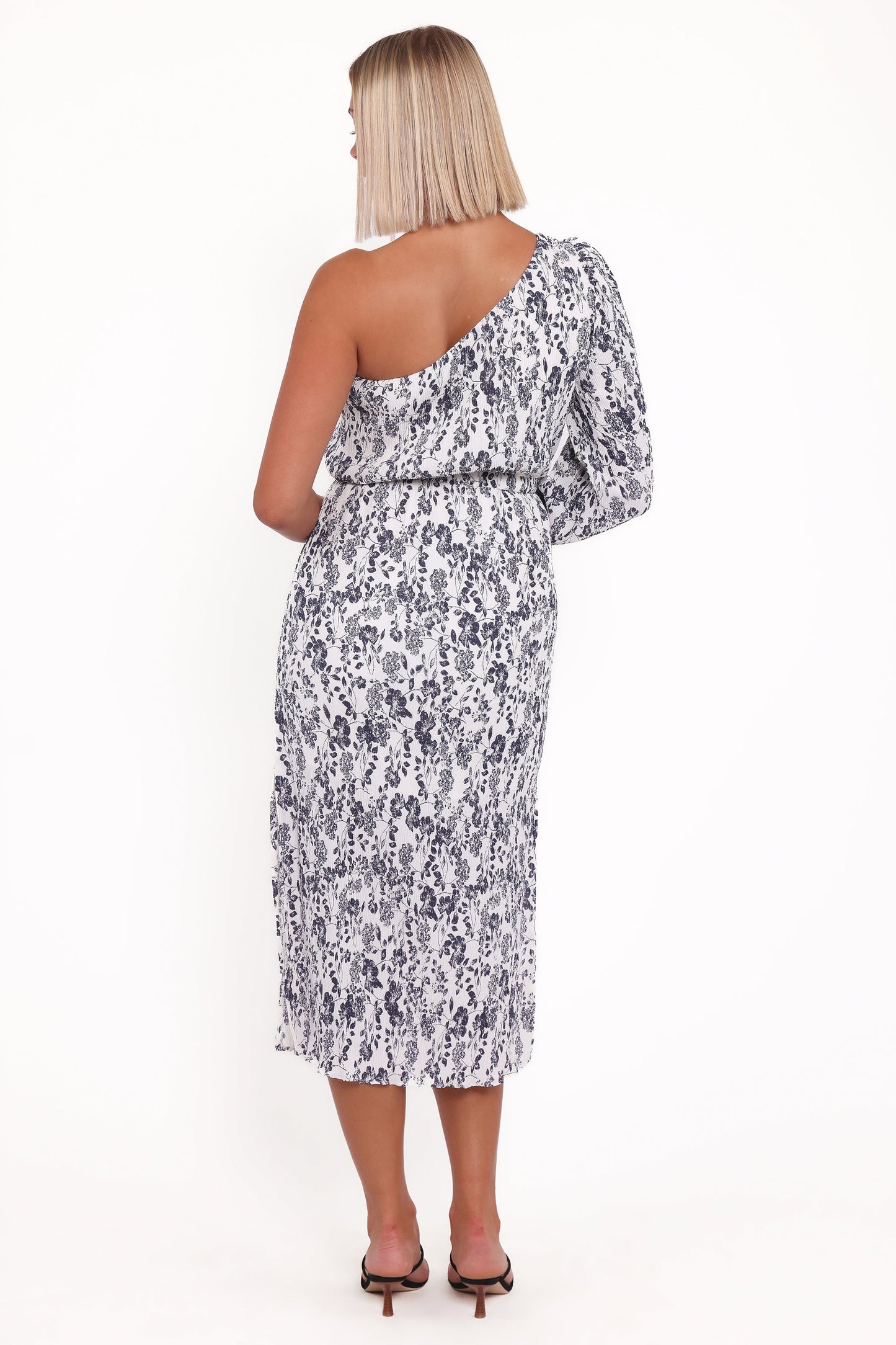 Pontee One Shoulder Pleated Midi Dress - Navy Floral