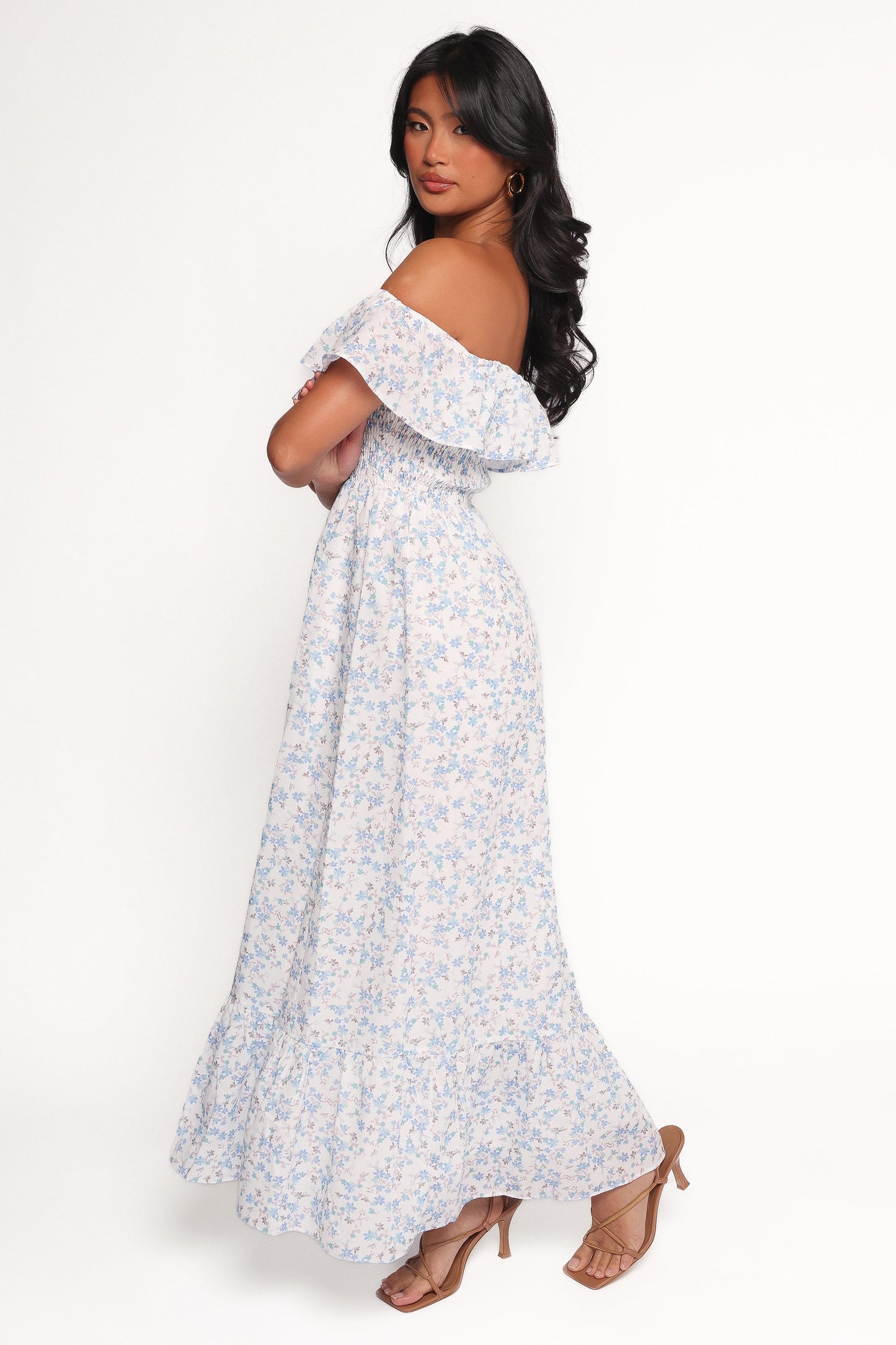 Priscilla Strapless Midi Dress - Blue Floral