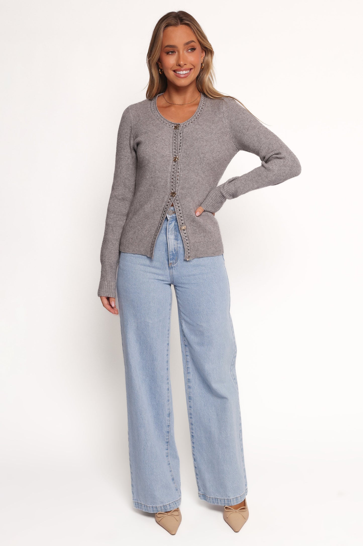 Quay Button Front Cardigan - Heather Grey