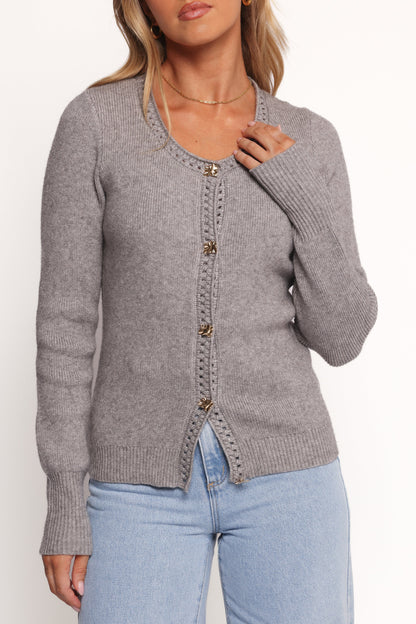 Quay Button Front Cardigan - Heather Grey
