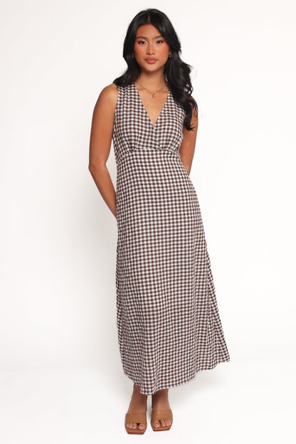 Queenie Midi Dress - Brown Gingham