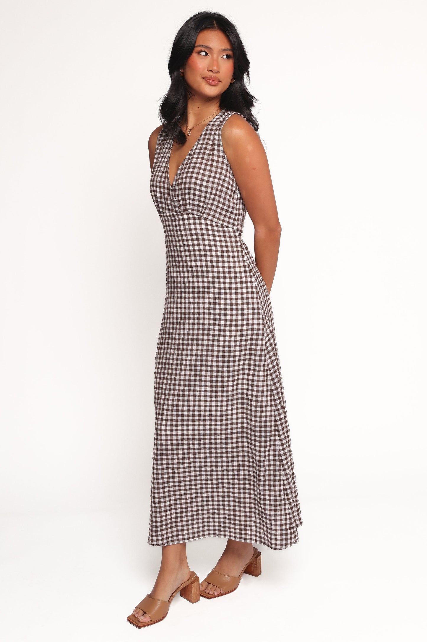 Queenie Midi Dress - Brown Gingham