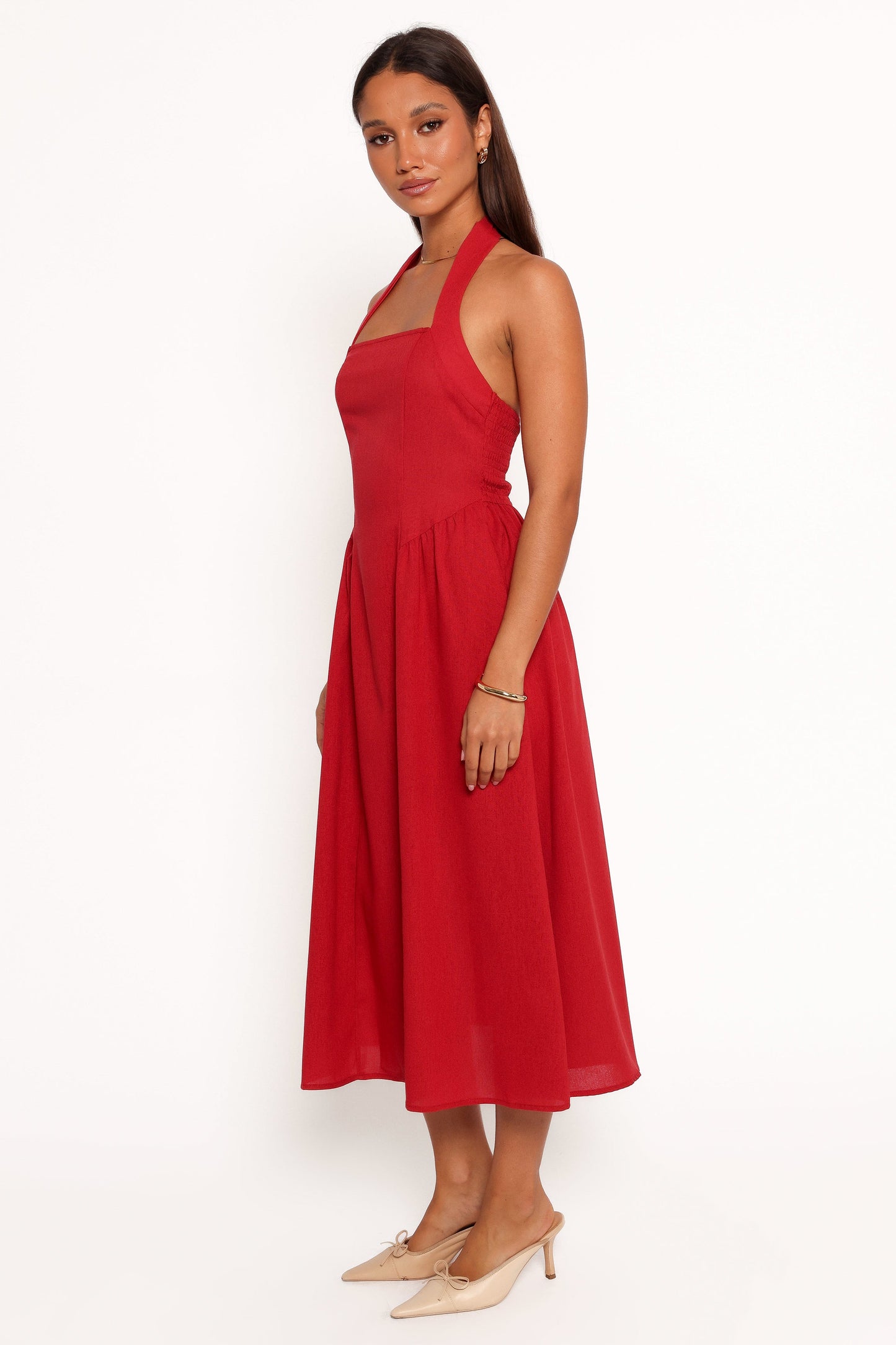 Ramona Halterneck Midi Dress - Red