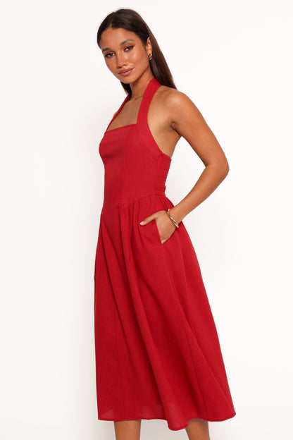 Ramona Halterneck Midi Dress - Red