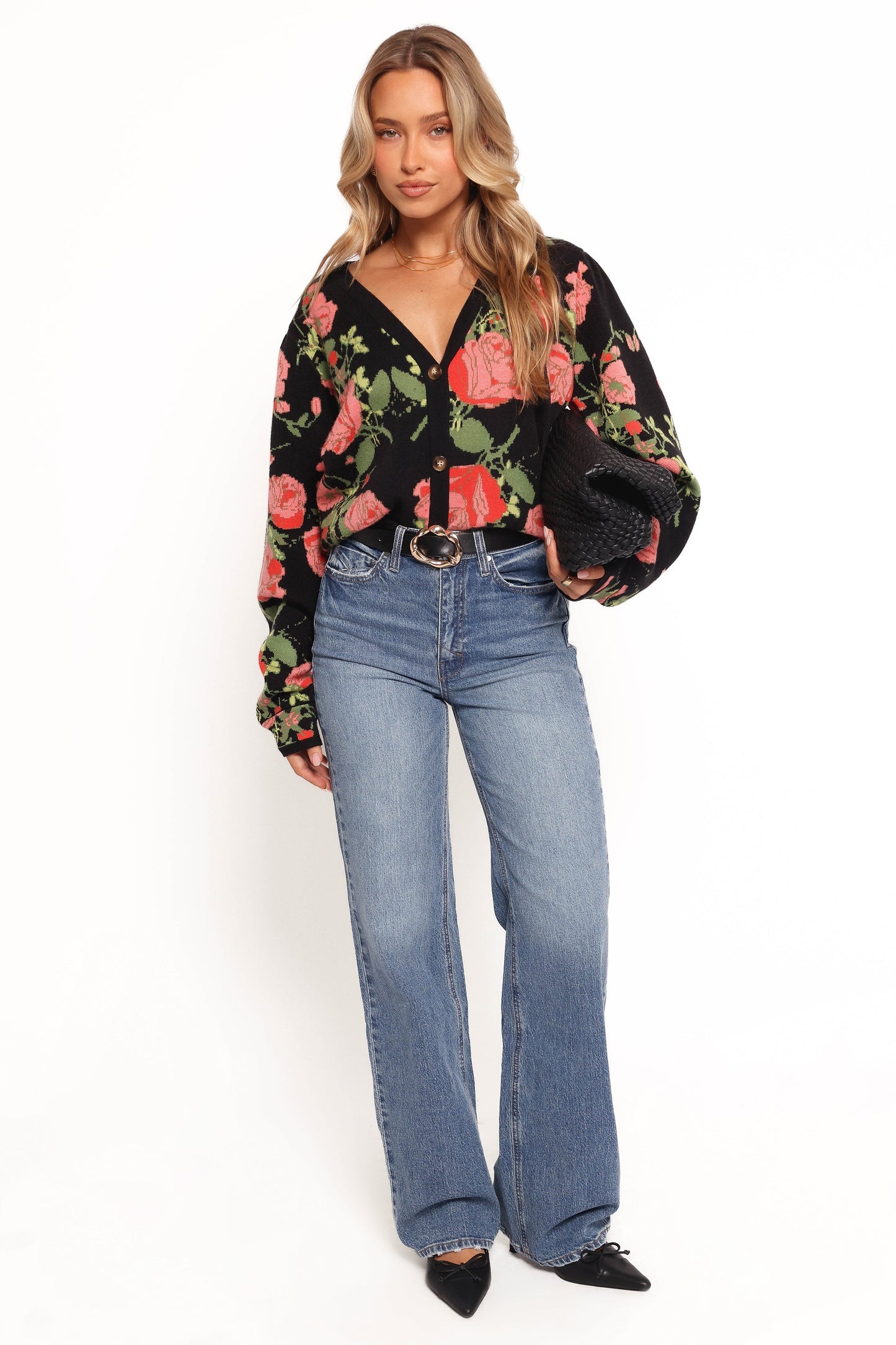 Reeva Button Front Floral Cardigan - Black Floral
