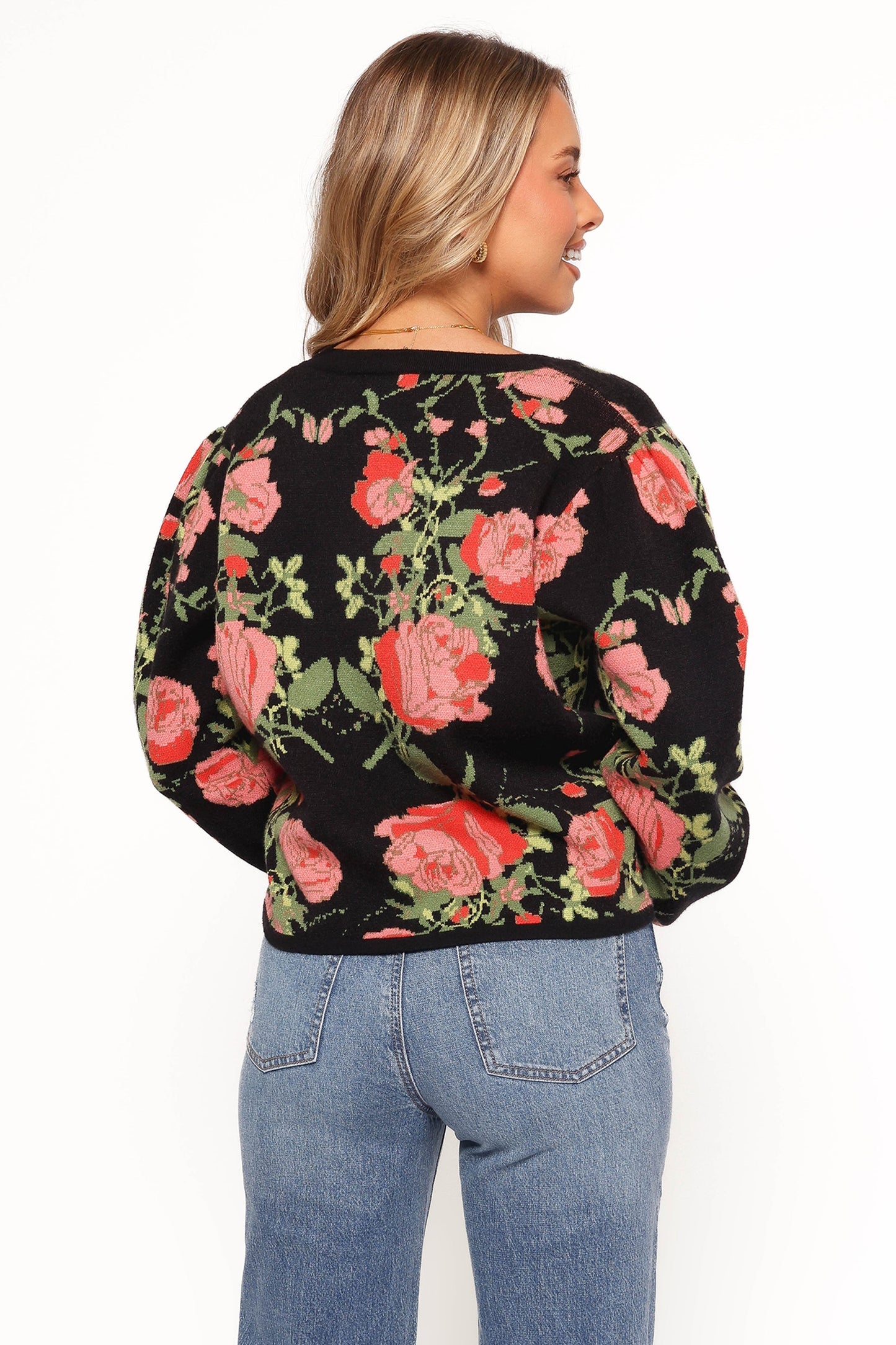 Reeva Button Front Floral Cardigan - Black Floral