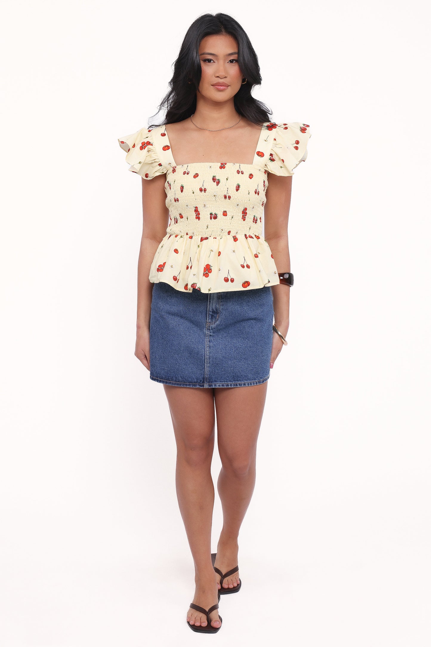 Remira Smocked Ruffle Top - Yellow Cherry