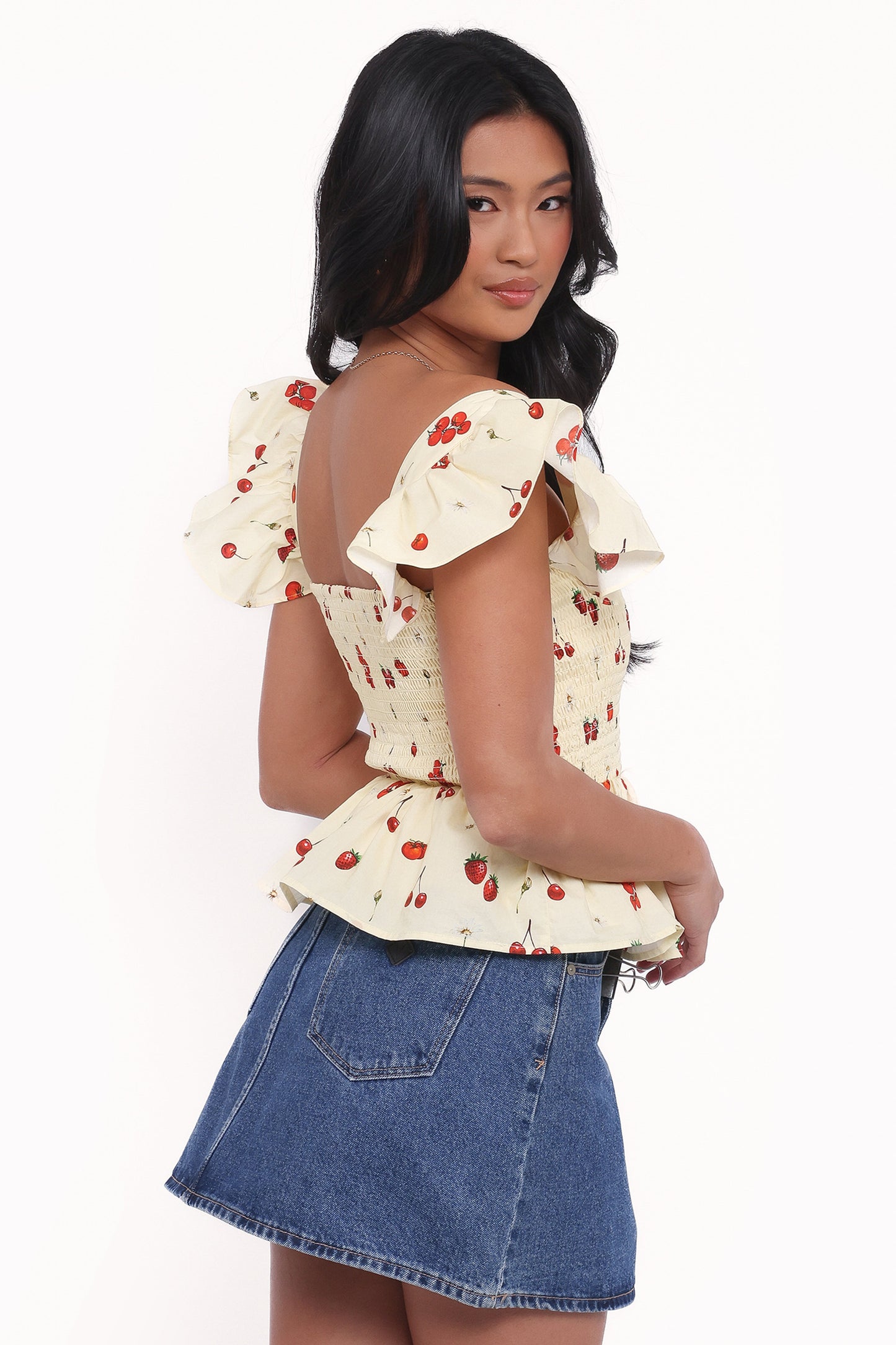 Remira Smocked Ruffle Top - Yellow Cherry