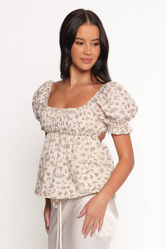 Rhiannon Bow Back Top - Cream Multi Floral