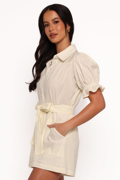 Riley Waist Tie Romper - Cream