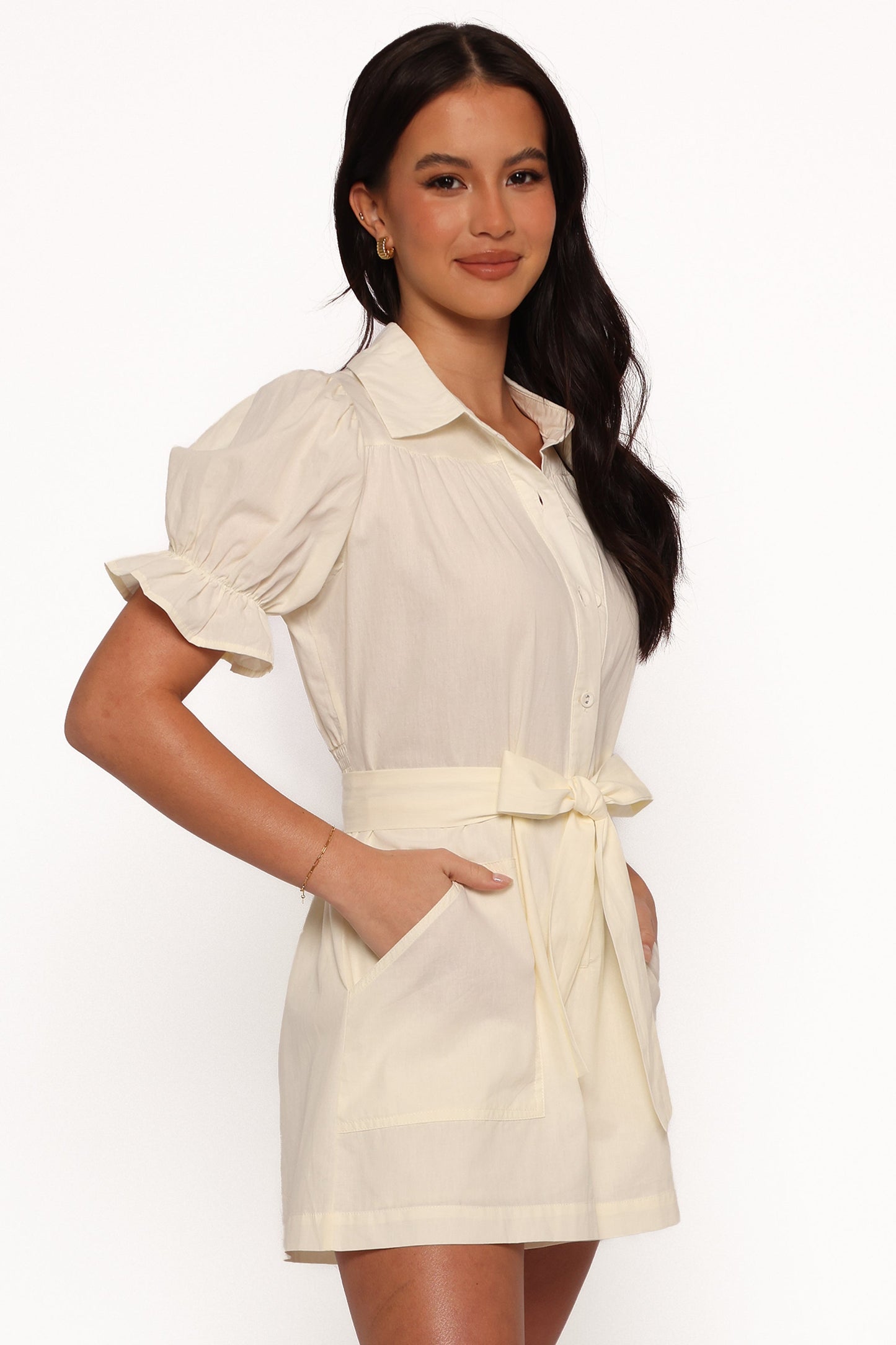 Riley Waist Tie Romper - Cream