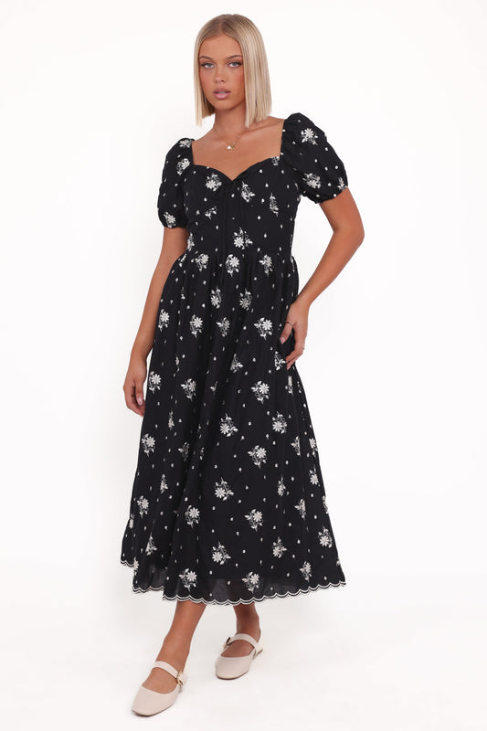 Rosemarie Midi Dress - Black Floral