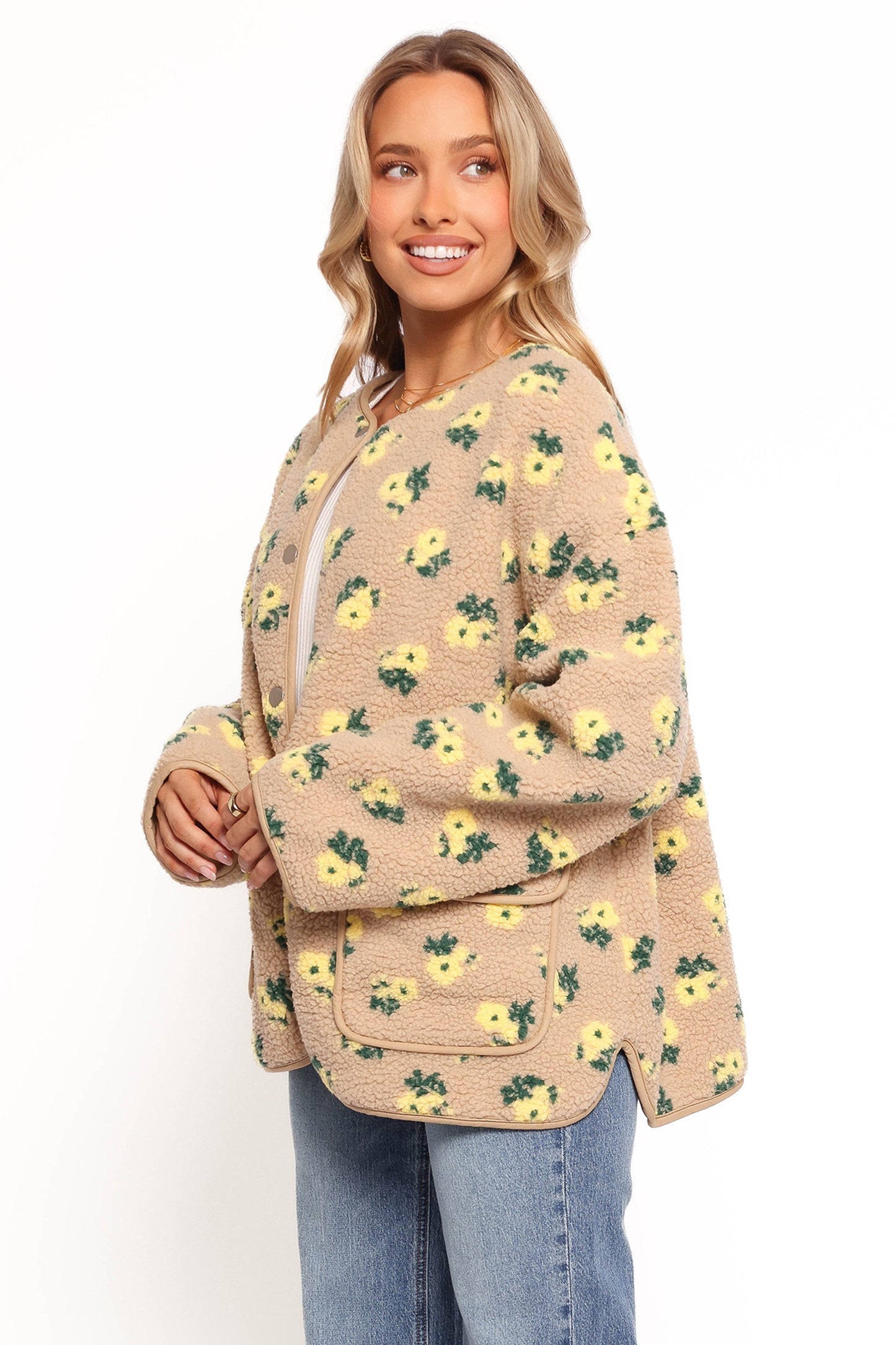Roux Flower Print Shearling Jacket - Taupe