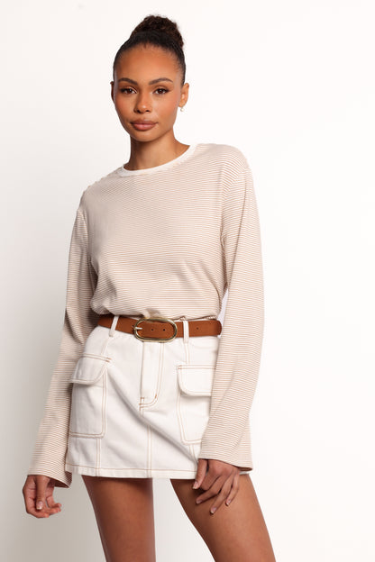 Ruva Long Sleeve Tee - Beige White Stripe
