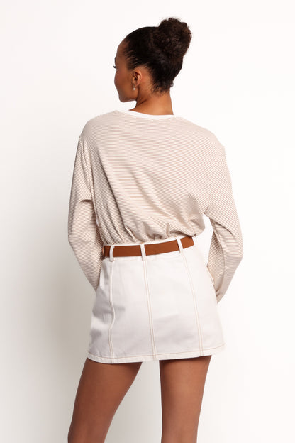 Ruva Long Sleeve Tee - Beige White Stripe