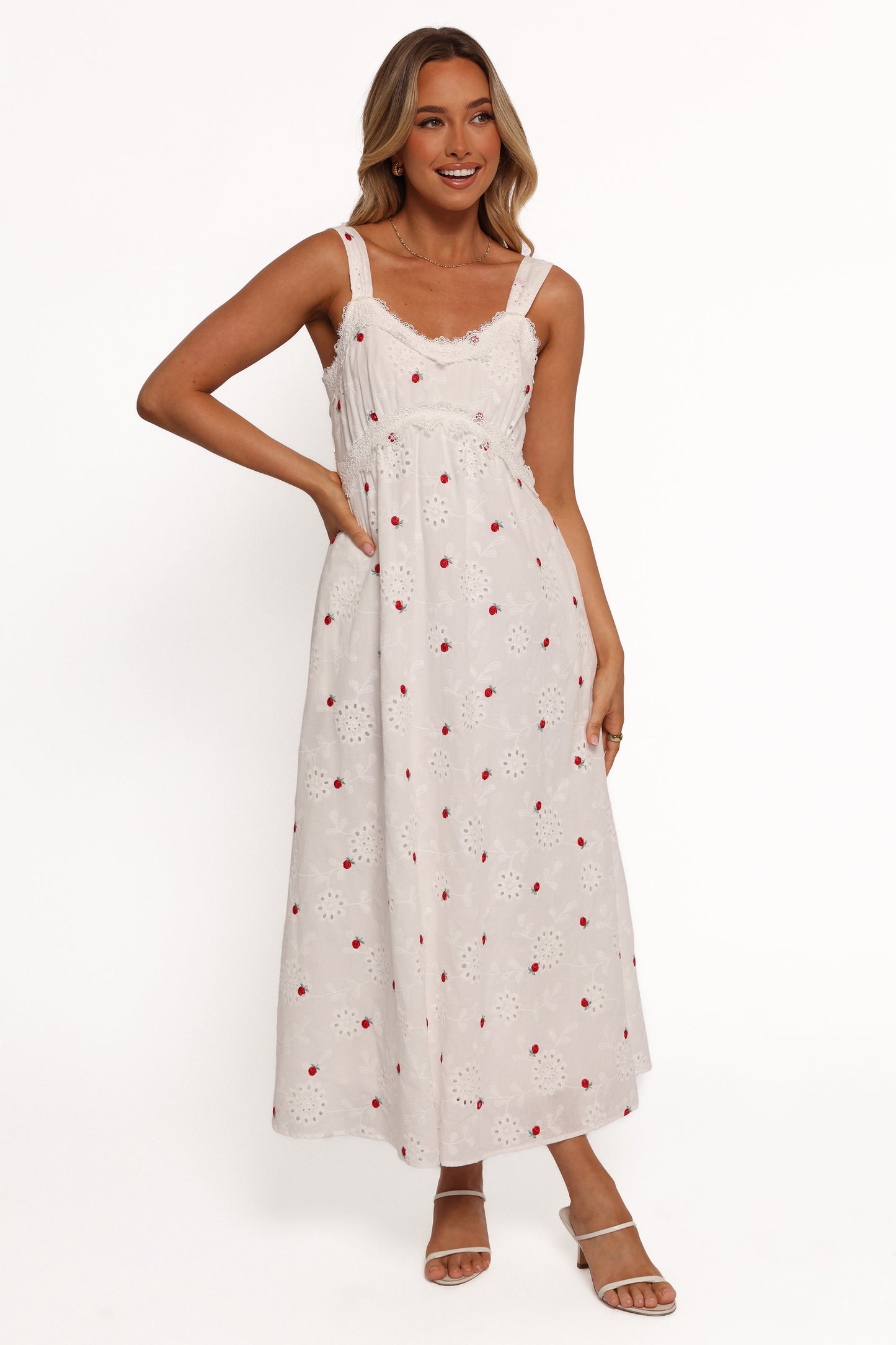 Salli Midi Dress - White/Red