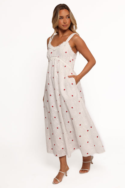 Salli Midi Dress - White/Red
