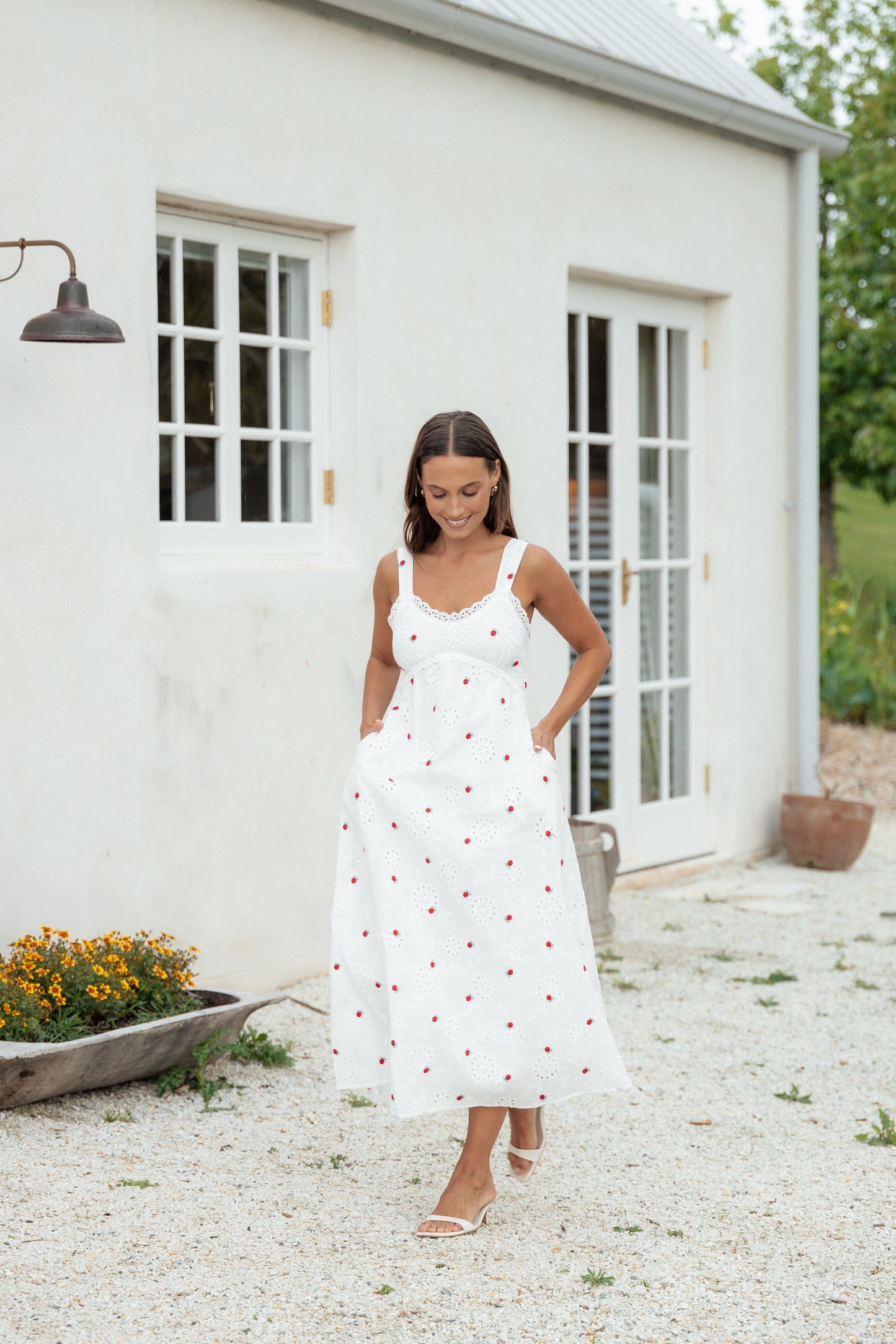 Salli Midi Dress - White/Red