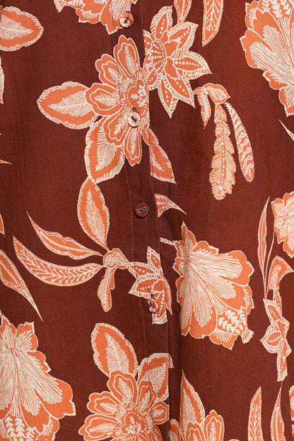 Samira Short Sleeve Shirt - Orange Floral