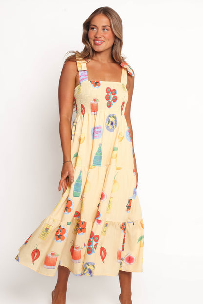 Sarelle Midi Dress - Yellow Pasta Print
